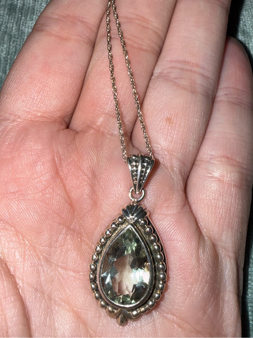 Sterling Silver Teardrop Green prasiolite Pendant Necklace